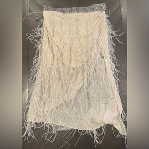 NWT Haute Hippie Asymmetric Ivory Beaded Feather Skirt Size 2